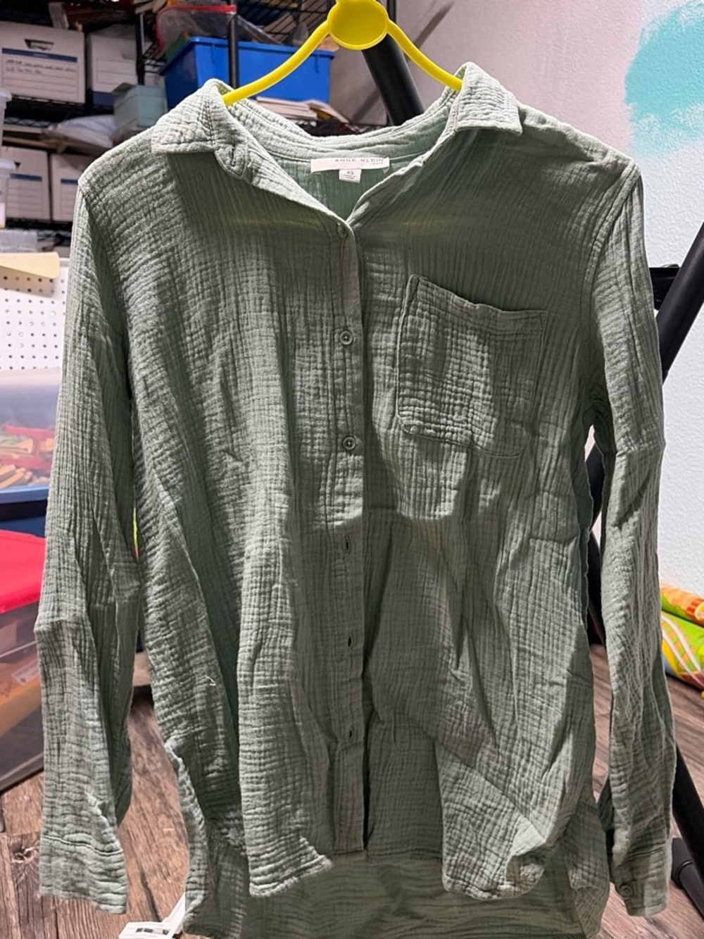 Anne Klein Sage Green Textured Button-Up Blouse